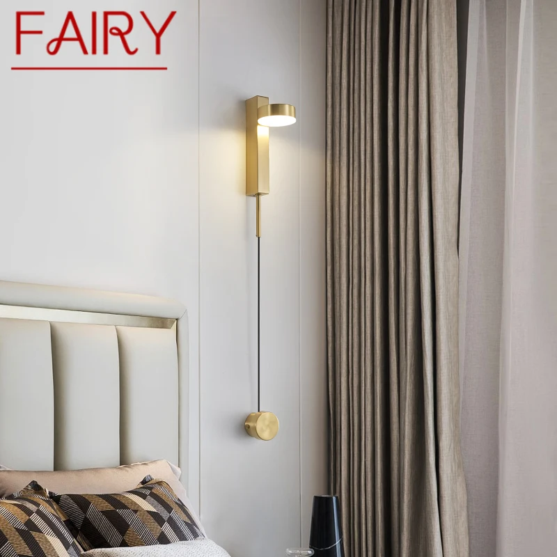 

FAIRY Nordic Brass Wall Lamp LED 3 Colors Creative Simple Gold Bedside Sconce Light for Home Living Room Bedroom