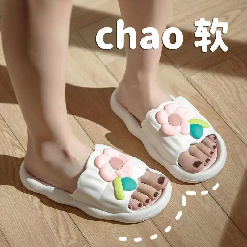 Slippers Women Men Shoes Women'S Home Slippers Soft Thick Platform Anti-slip Cute Floral Ladies Flip Flops Zapatillas Chaussons