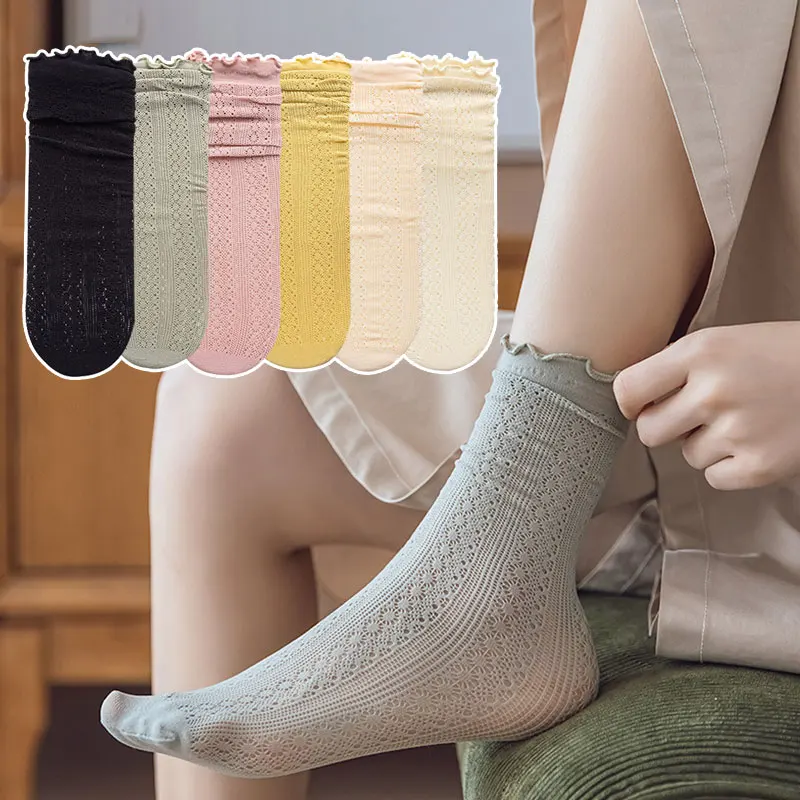 

Women Socks New Fashion Sexy Socks For Women Summer Solid Hollow Out Women Soft Cute Long Socks For Women Mesh Thin