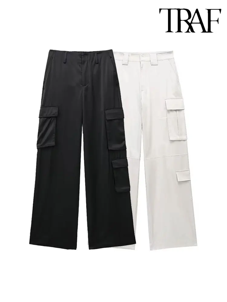 

TRAF 2023 Spring Women's Pants Trend Korean Fashion Street Style Cargo Pants Casual Versatile Wide Leg Pants Trousers
