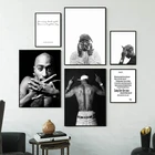 Черно-белая фотография на холсте Tupac Shakur, художественные принты, современный постер в стиле рэп, музыкальные тексты в стиле хип-хоп, настенные картины, декор для гостиной