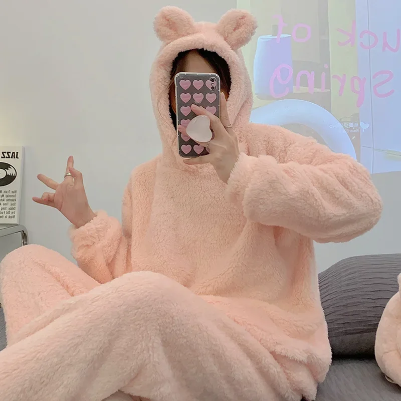 Зимние фланелевые женские пижамы из кораллового флиса 2023 домашняя одежда с