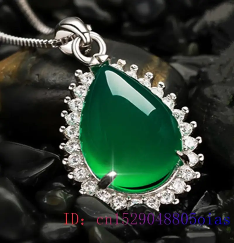 Jade Water Droplet Pendant Chinese Women Amulet Charm Chalcedony Gemstone Gifts 925 Silver Jewelry Necklace Natural Zircon images - 6