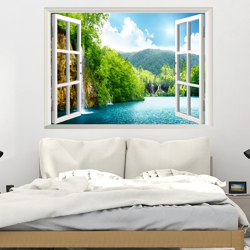Настенная 3D Роспись с изображением озера водопад виниловые наклейки пейзажем