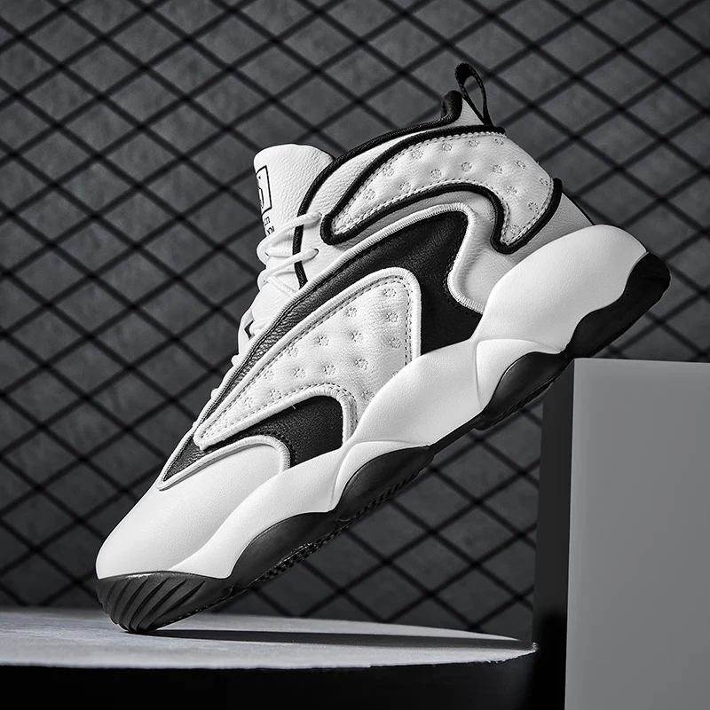 

FZ-18074 Black&White Mens Basketball Sneakers Fashion High-top Gym Training Sports Shoes Wearable Basketball Shoes for Mens