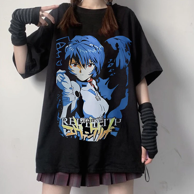 

Черная Женская одежда, футболка в стиле японского аниме y2k Harajuku, мультяшная графическая футболка, оверсайз, летняя кавайная женская футболка с коротким рукавом