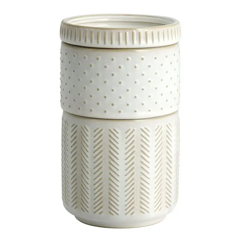

Textured Ceramic Stackable Jar Set in Creamy White,