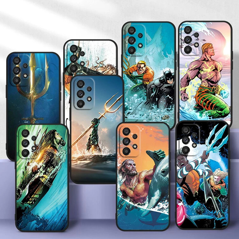 

Cute Superhero A-aquamans For Samsung Galaxy A73 A52S A72 A71 A52 A51 A12 A21S A02S A01 4G 5G Silicone Soft Black Phone Case