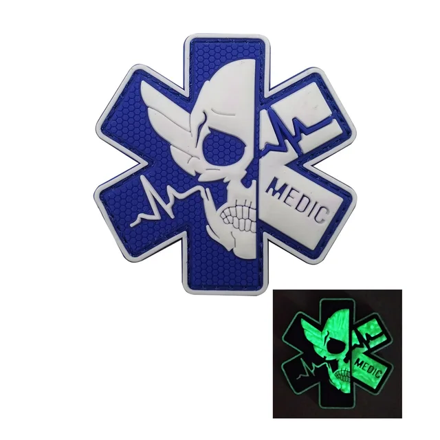 Funny Medic Skull Patch 3D PVC Medical Patches IR Reflective and Luminous Star of Life Hook and Loop Fasteners Patch 6