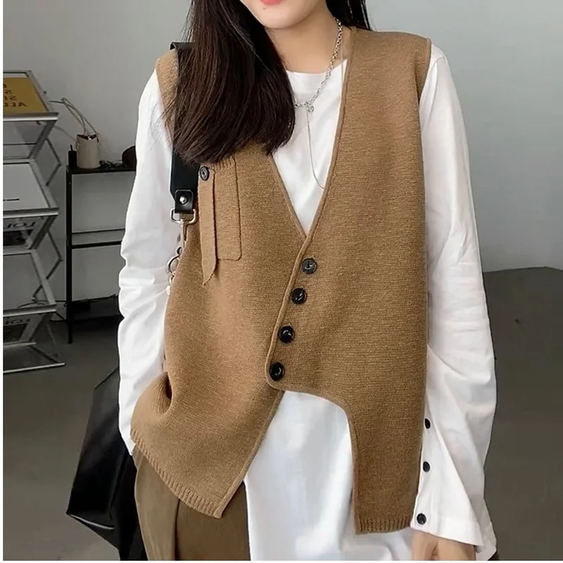 

Асимметричный дизайн чувственный V-образный вырез жилет пальто Женский Повседневный короткий весенне-осенний модный жилет