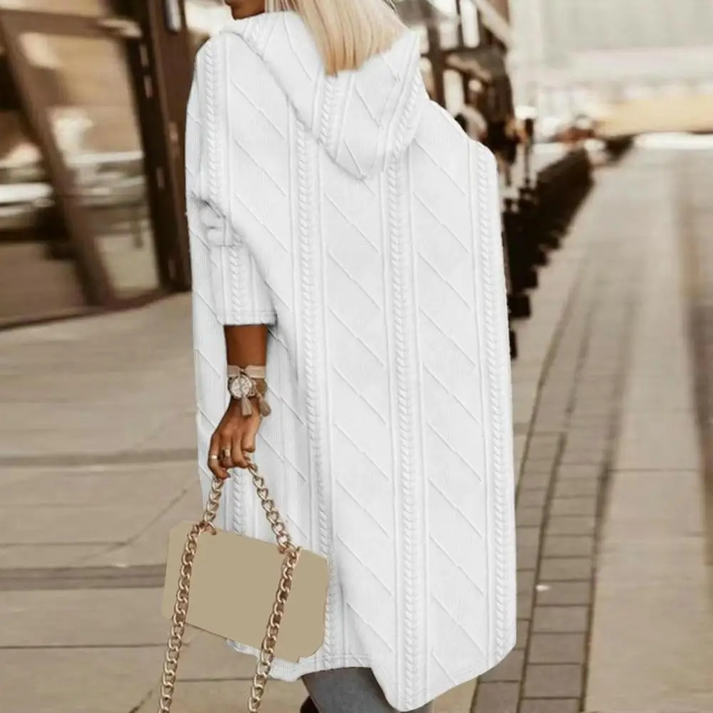 

Свободный свитер, куртка, вязаный кардиган с капюшоном, теплая стильная женская зимняя куртка с мягкой текстурой и длинными рукавами, Дизайн средней длины