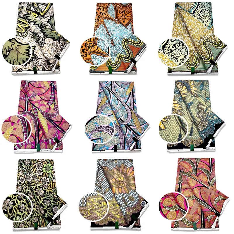 

Новейшие высококачественные нигерийские блестящие ткани Grand Supe-V с золотым воском из Анкары африканские хлопковые материалы с принтом 6 ярд...