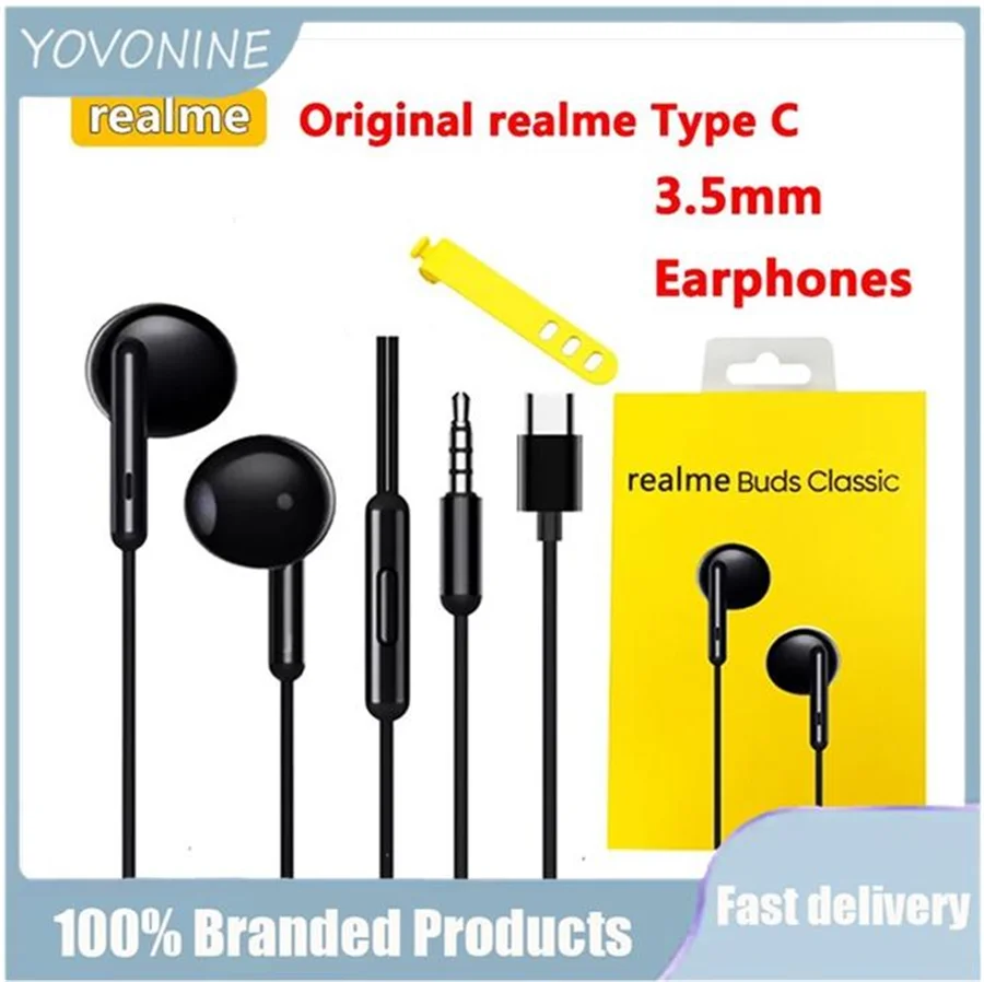 YOVONINE for Realme X2 Q3 Pro GT Q2 Q Buds Classic Earphone 3.5mm Wired Earbuds In-Ear Built-in Mic Large Headset  Microphone