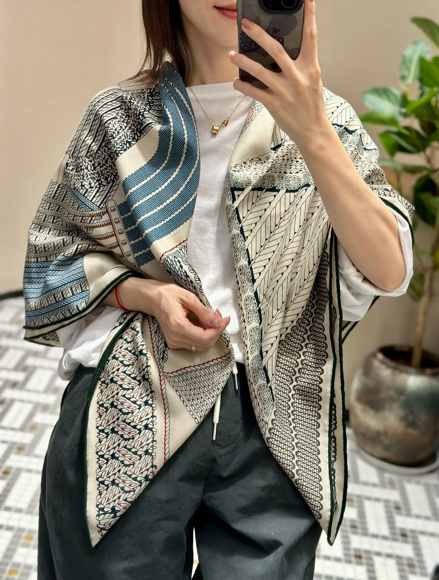 Роскошный брендовый кашемировый шелковый шарф Tressage шаль из пашмины с принтом