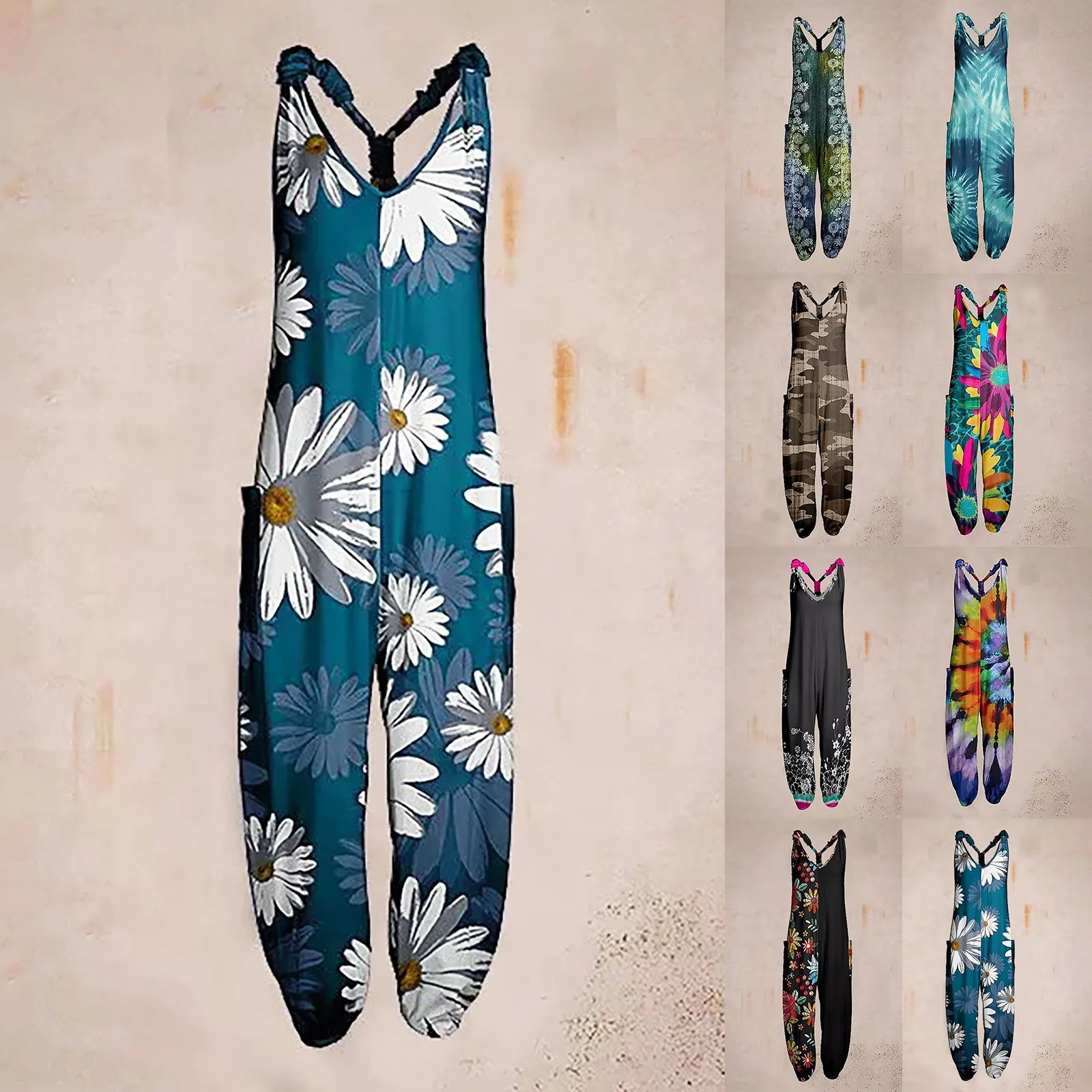 

Модные свободные длинные комбинезоны размера с красочным принтом, комбинезоны с тропическим рисунком для женщин, пикантные комбинезоны с длинным рукавом для женщин