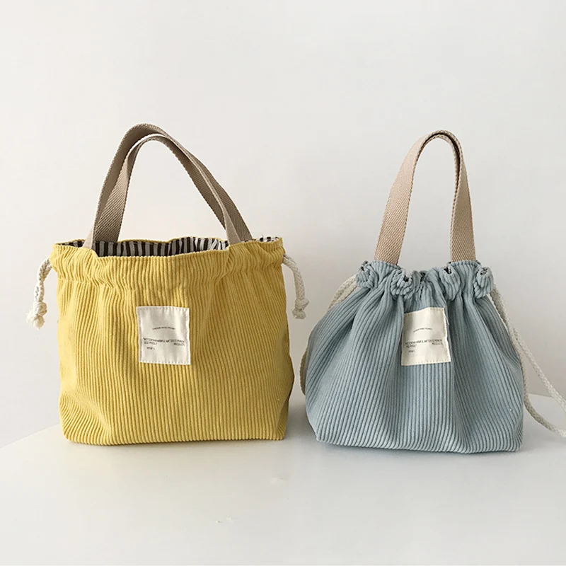 

Corduroy Canvas Lunch Box Bags Eco Cotton Cloth Handbag Dinner Container Food Storage Bags Large Capacity Elastic Rope Bags