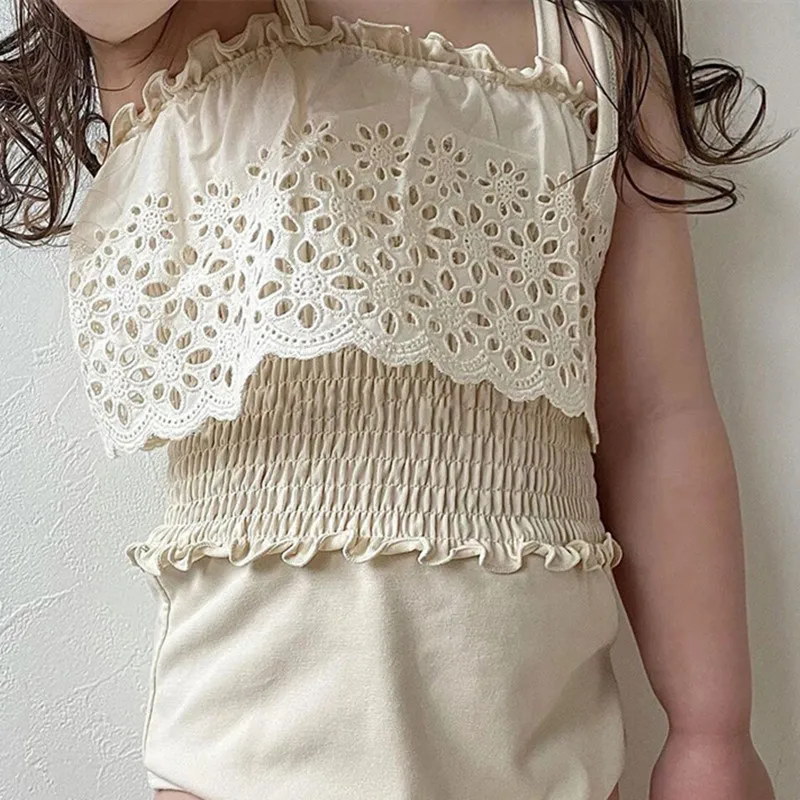 

Summer Baby Girls Swimsuit Hollow Out Patchwork Lace Kids Girl Swimwear One Piece Swimming Suit