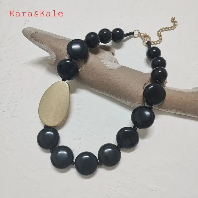 

Kara&Kale Short Necklaces Black Acrylic Beads Handmade Necklaces Gold Acrylic Pendants Ethnic Style Fashion Women's Necklaces