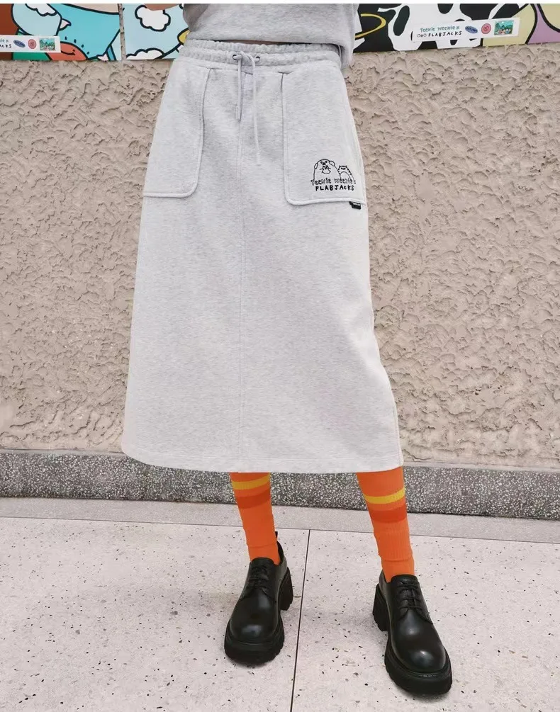 

Женские повседневные юбки, длинная юбка серого цвета с карманами для девочек, с эластичным поясом, хлопковая одежда, платья для женщин, Traf