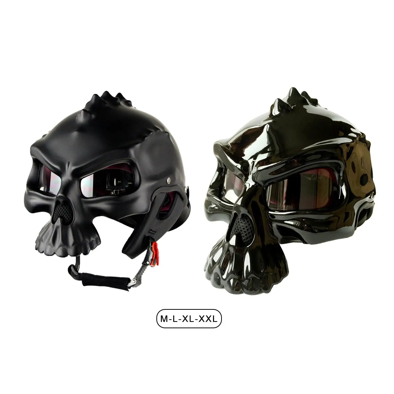 

Black Motorcycle Half Helmet Built-in Goggles Skull Style Open Face Premium
