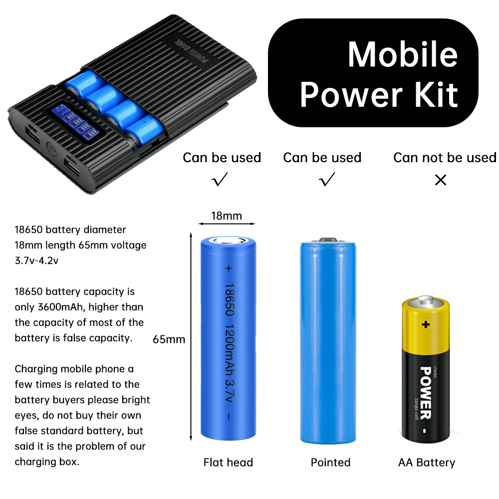 18650 Держатель батареи Power Bank Чехол 18650*4 5 В Dual USB Цифровой дисплей Зарядка DIY Корпус для мобильного телефона Коробка для хранения батарей (art.: 3920cf82cc05e) - 3920cf82cc05e