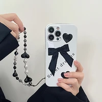 cute bow black heart soft case for iphone 13 12 11 pro max x xs xr 7 8 plus shockproof case