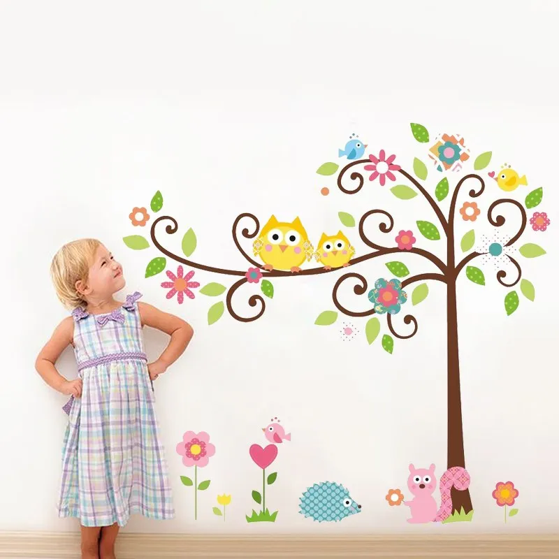 

cute owl tree branch wall stickers for kids rooms nursery home decor cartoon wall decals pvc mural art diy posters