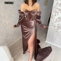 fivsole mermaid evening dresses 2022 off shoulder velour prom dresses side slit floor length saudi arabia party gowns plus size