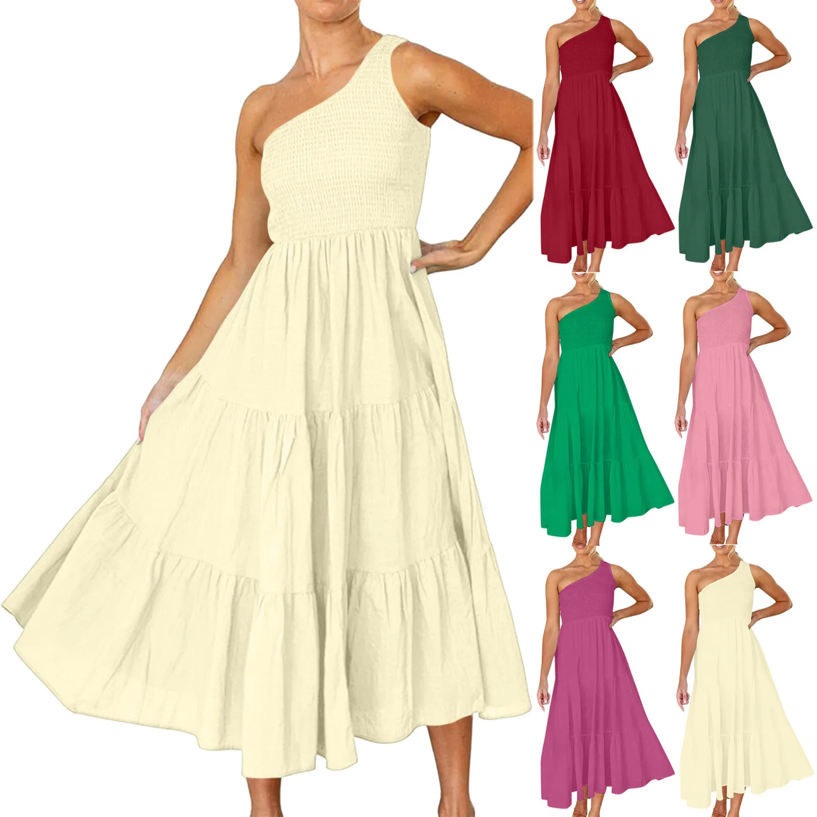 

Платье женское средней длины в полоску, повседневное пляжное трапециевидное в стиле бохо, без рукавов, с дымчатым цветком, в стиле колокол, н...