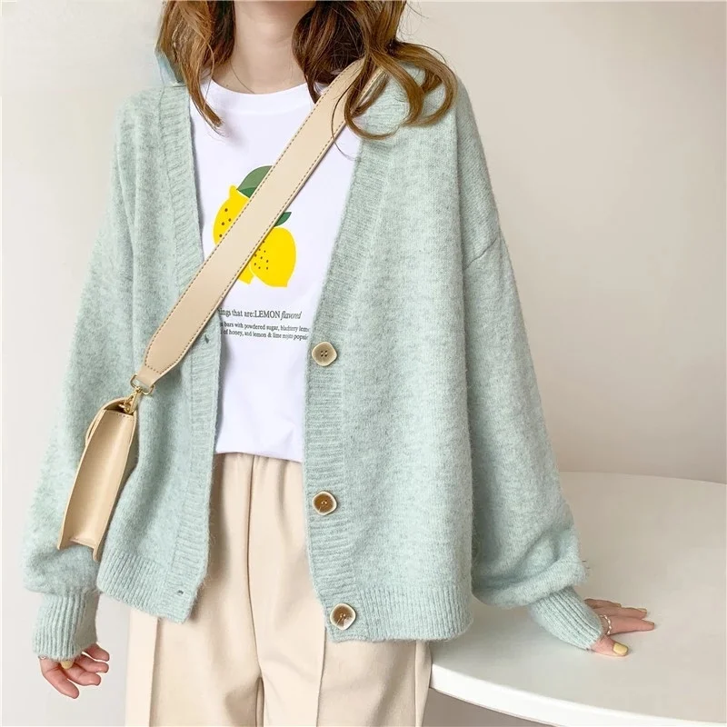 

2021 Women Sweater Cardigan Winter Solid Cashmere Top Casual Cardigans Chic Korean Fashion Winter Knit Jacket Sueters Mujer