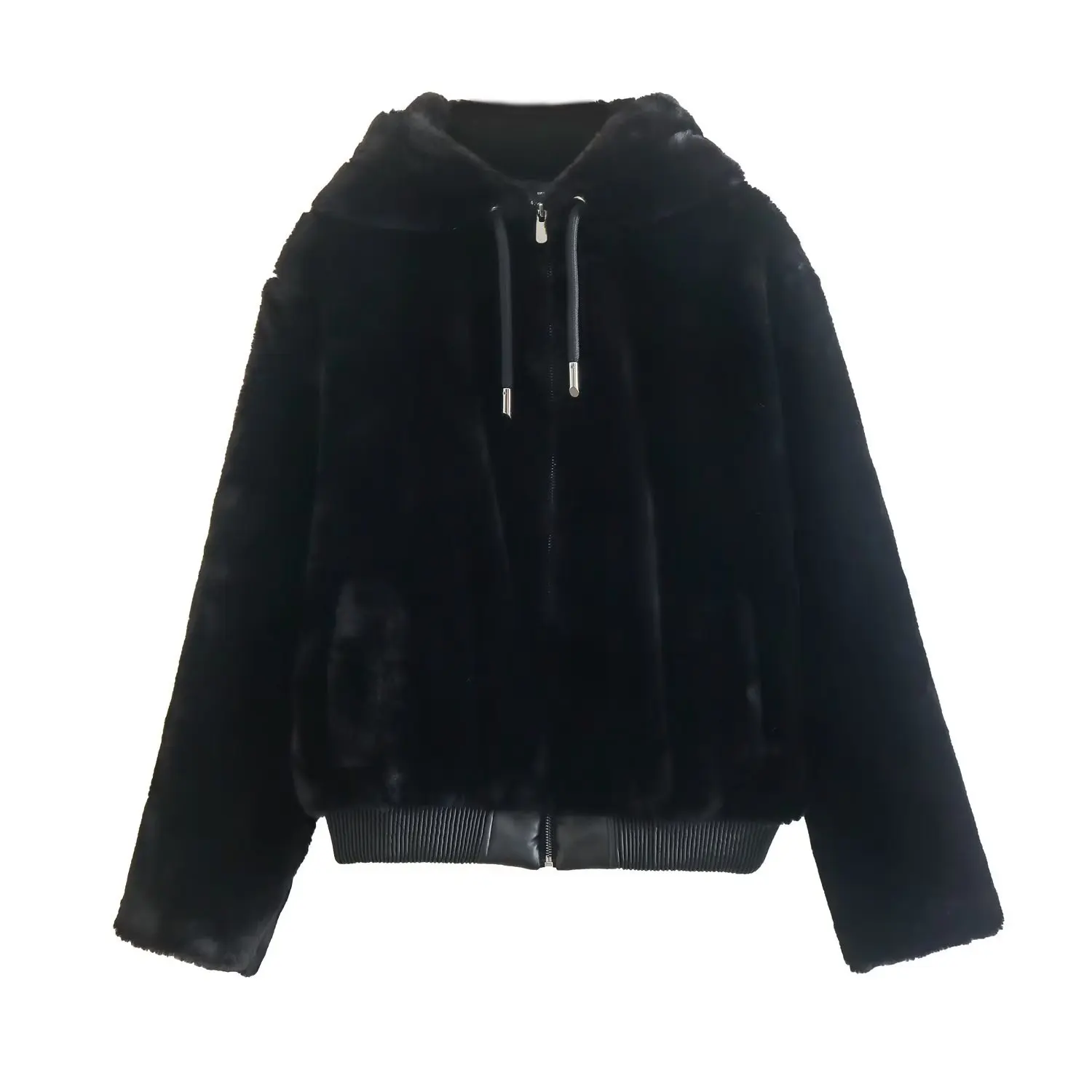 2023 New Winter New Women Cashmere Soft Fur Hooded Jacket Elastic Streetwear Harajuku Coat Winter Faux Fur Zipper Parka