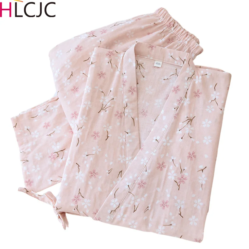 

2PC Kimono Nightgown Pajama Suit Sleepwear Pijama Pyjama Cotton Yarn Femme Set Gauze Loungewear Home Service Sweat Steam Clothes