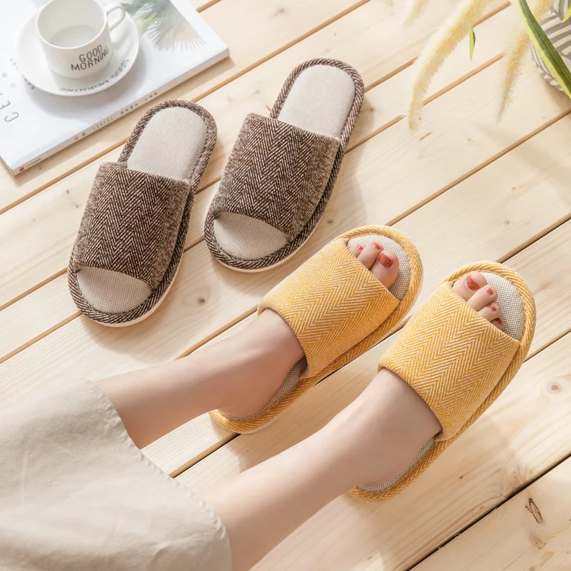 Cotton linen slippers women's summer home fabric art linen indoor lovers non slip soft floor Warm slippers Comfortable fashion