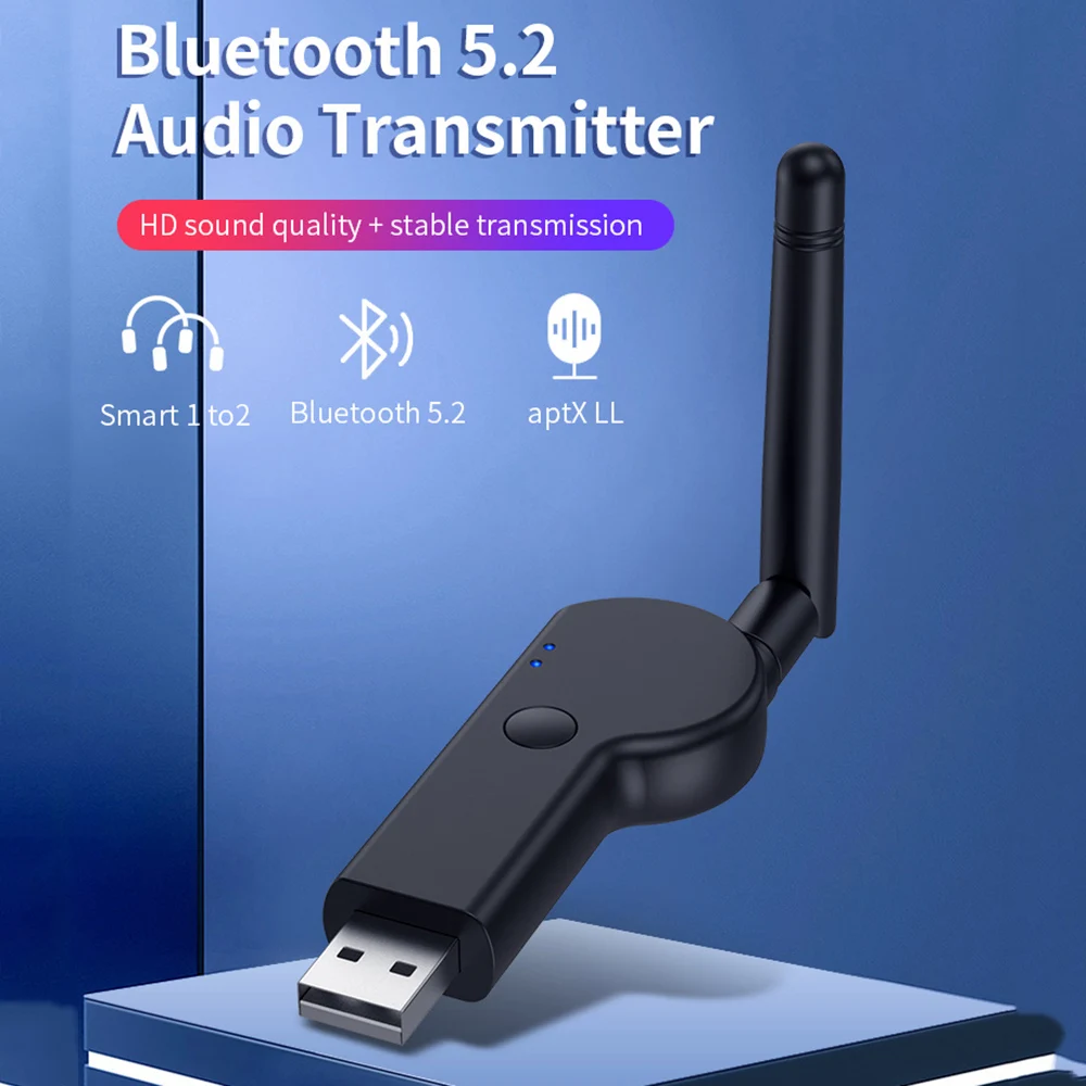 

Wireless 5.2 Bluetooth-compatible USB Computer Audio Transmitter Adapter 3.5mm External Antenna for Computers PC Laptop