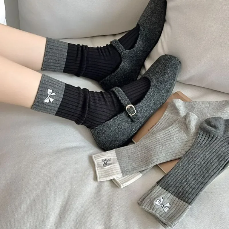 Носки с вышитым бантом женские носки средней длины весенне-осенние японские из