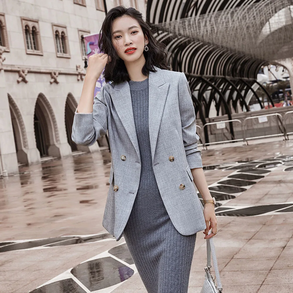 Женский Повседневный деловой пиджак серый однотонный блейзер в британском стиле