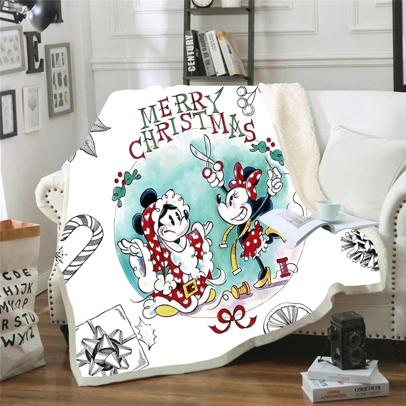 

Cartoon Christmas Premium Throw Blanket Mickey Minnie Kids Gift Sherpa Blankets Soft for Sofa Plush Thin Blankets for Beds