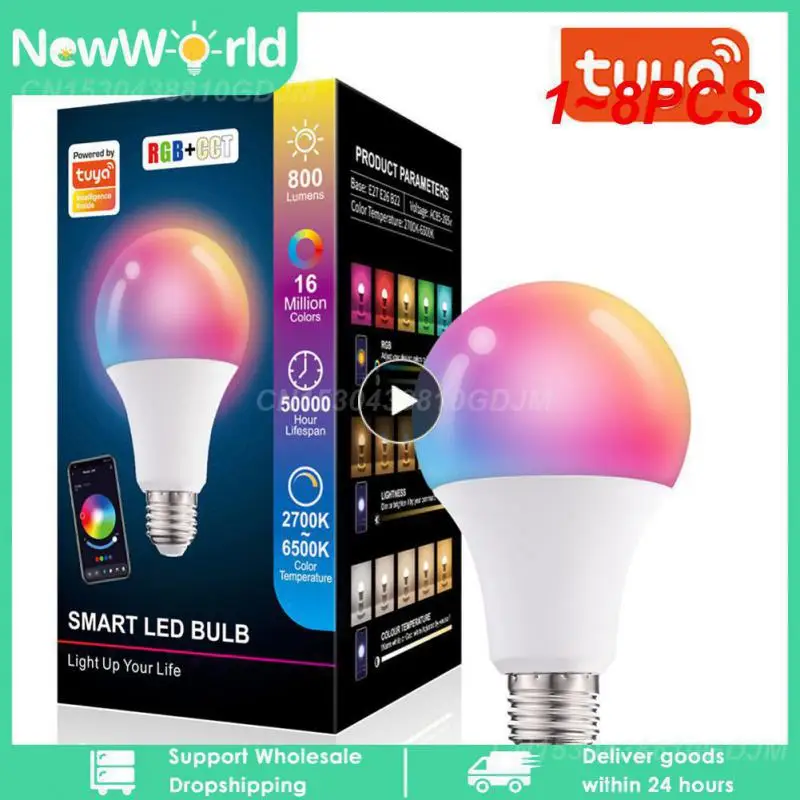 

1~8PCS Tuya WiFi /Buletooth Smart Dimmable Bulb RGB CCT Decor Home LED Light Smart Life App Control Compatible With Alexa Google