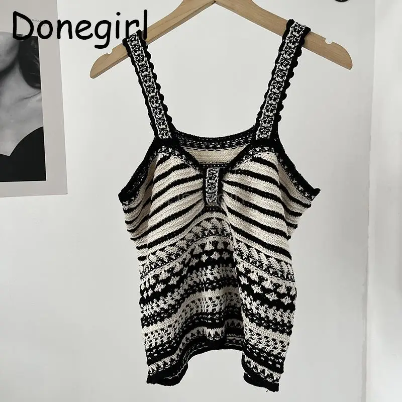 

Donegirl 2023 New Women Bohemian Style Jacquard Slim Knitted Suspenders Long Skirt Suit Fashion Holiday Style Female Chic Set