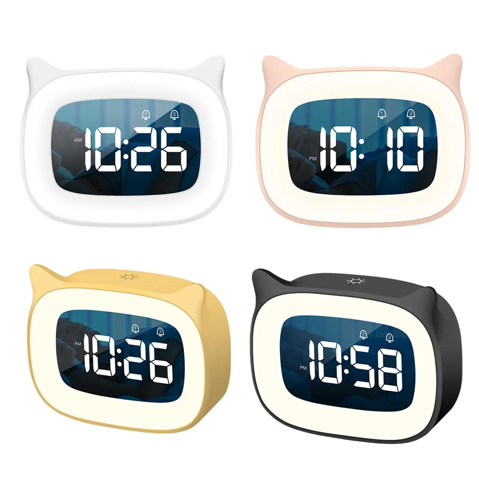 

LED Alarm Clock Night Light Wake Up Alarm Clock Children's Bedroom Cat Bedside Voice Desktop Controlled Digital Clock For Kids