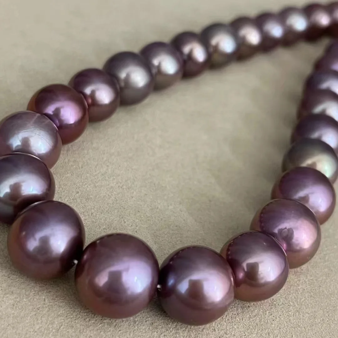 

Huge Charming 18"12-13mm Natural South Sea Genuine Purple Round Pearl Necklace Free Shipping for Women Jewelry Necklace Chains