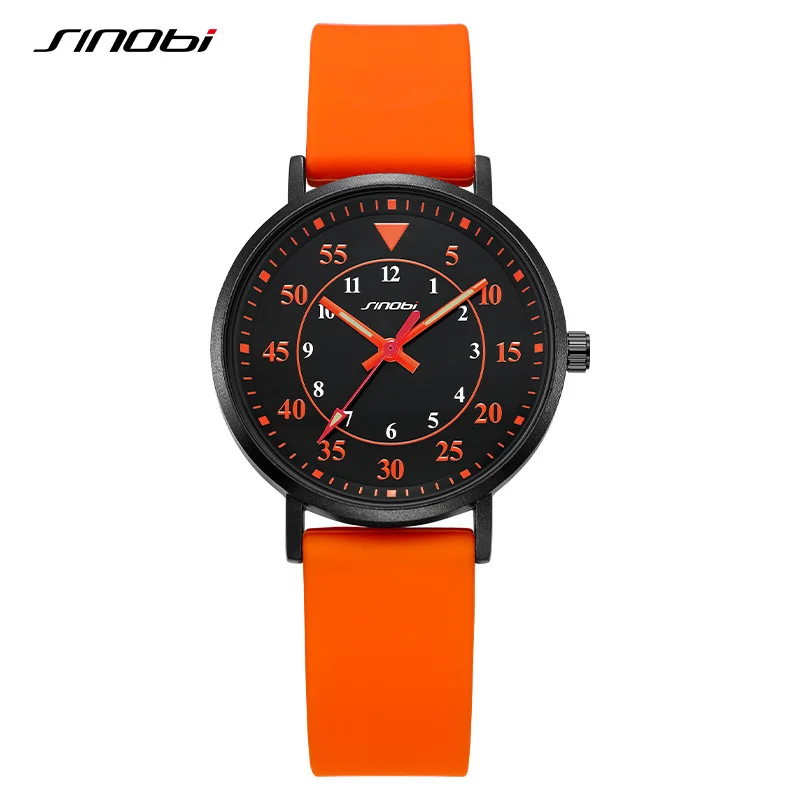 

Fashion Design Women's Watches SINOBI Sports New Womans Quartz Wristwatches Orange Rubber Strap Ladies Clock Relogio Feminino