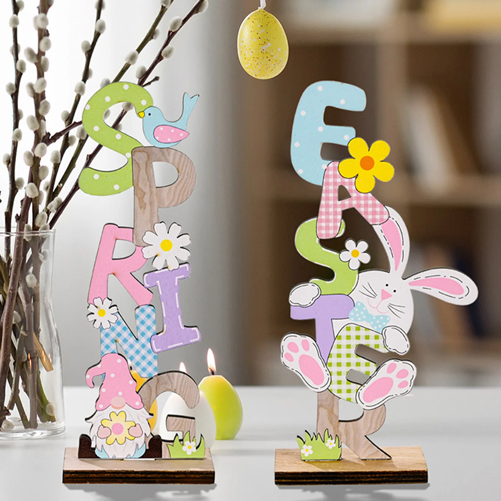 

2022 Easter Wooden Letter Decorations Spring Easter Wooden Letter Cards Ornaments Easter Centerpiece Table Decorations