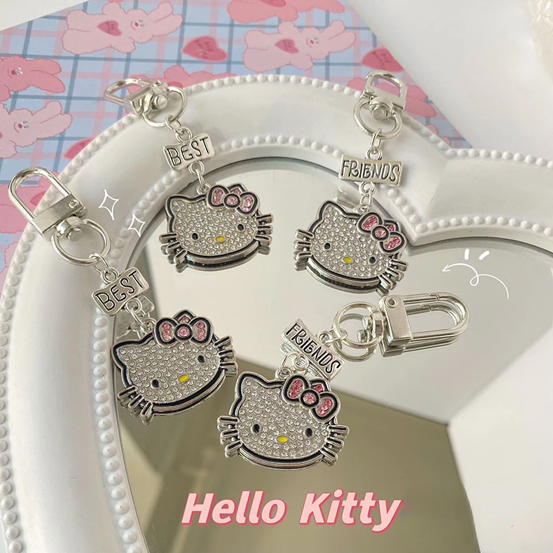 

Kawaii Sanrio Cartoon Cute Hello Kitty Keychain Exquisite Girl Heart Full of Diamond Pendant Girlfriend Student Bag Ornament