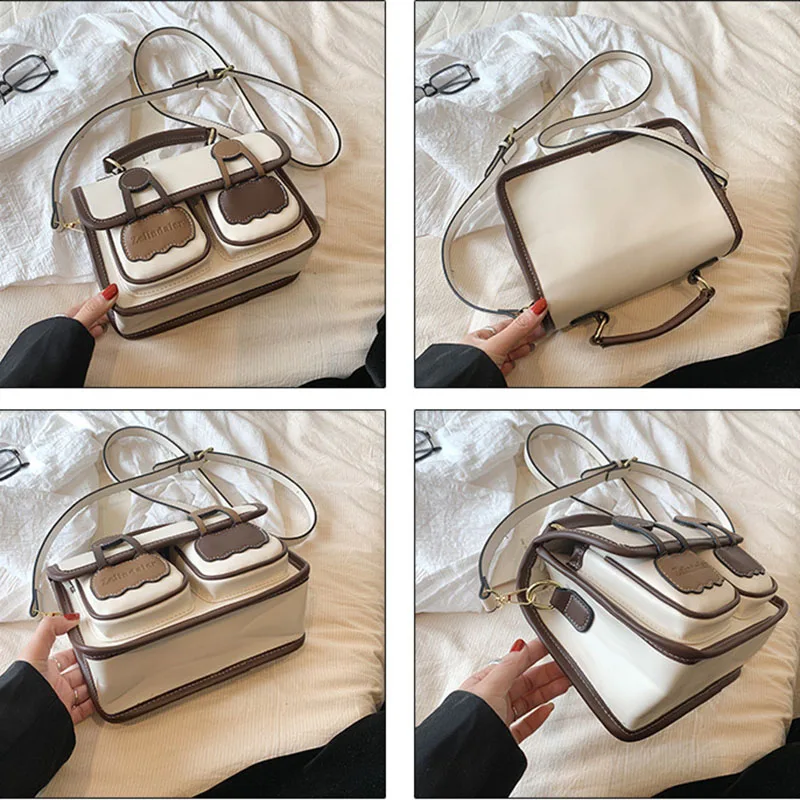 Textured Leather Contrast Shoulder Crossbody Bag Fashion Retro Handheld Messenger Bags Portable Commute Satchel Travel Storage