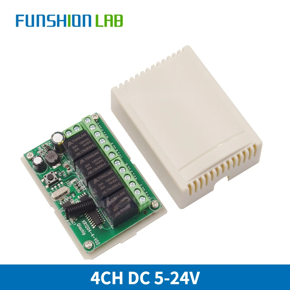 FUNSHION 433.92Mhz DC 6V 12V 24V 10A 4CH Relay Module Receiver EV1527 Wireless Remote Control Switch 433Mhz for Motor DIY |