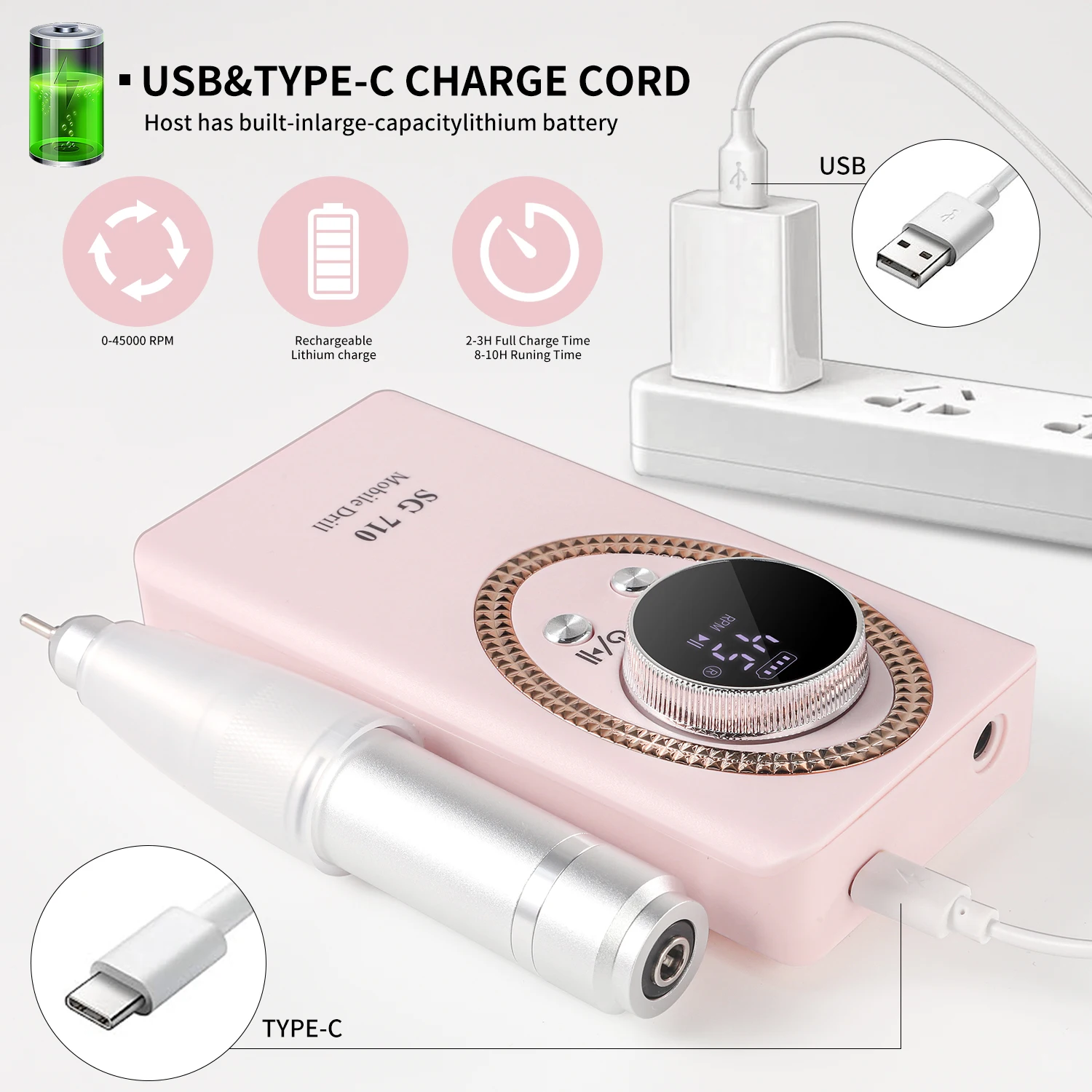 Электрическая Дрель Для Ногтей 45000 Об/мин Профессиональная Маникюрная Машина С