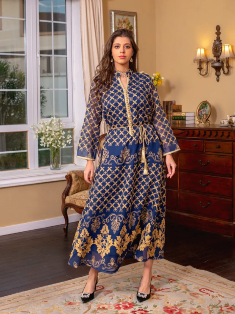 Eid Muslim Women Abaya Morocco Party Dress Caftan Ramadan Prayer Abayas Lace-up Gowns Dubai Arabic Kimono Robe Outwear 2023