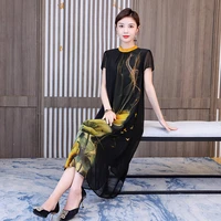 women mulberry silk satin print dress spring autumn vintage chinese style midi dresses 2022 new elegant bodycon party vestido