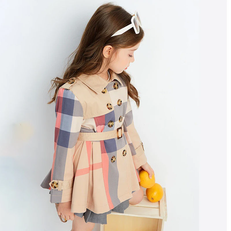 Autumn Winter Girls Trench Coat Teenage Long Sleeve Trench Jacket  Double Breasted Belted Windbreaker Kids Cute Coat For 2-12Y